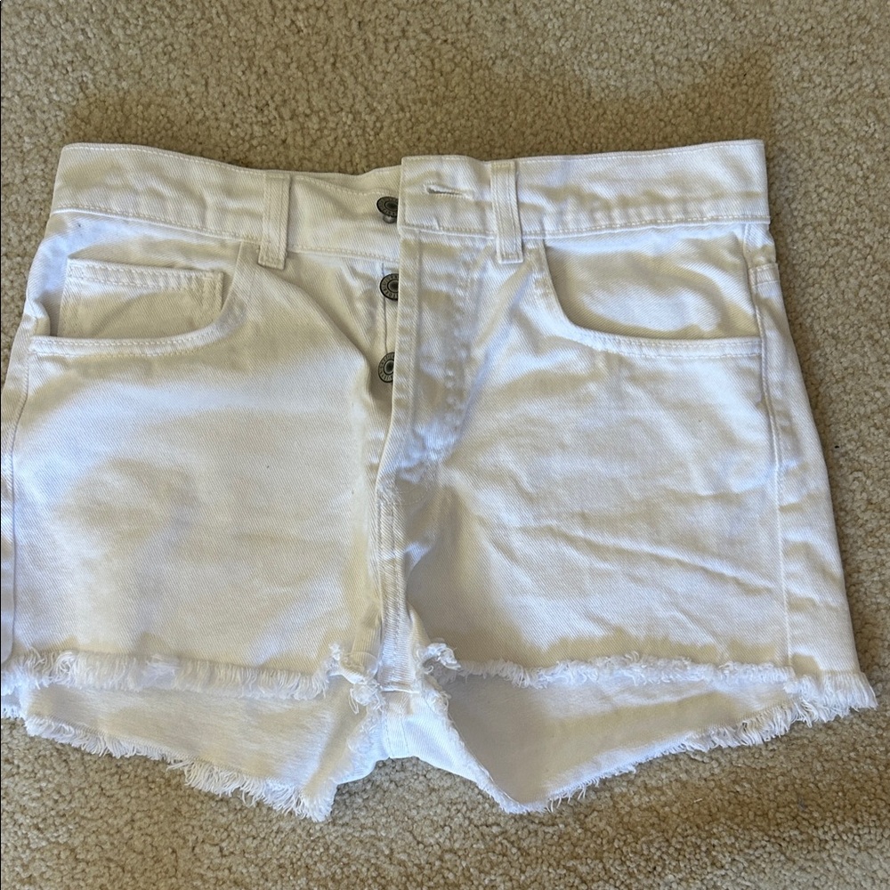 Brandy Melville White Button-Front Frayed Hem Denim Shorts